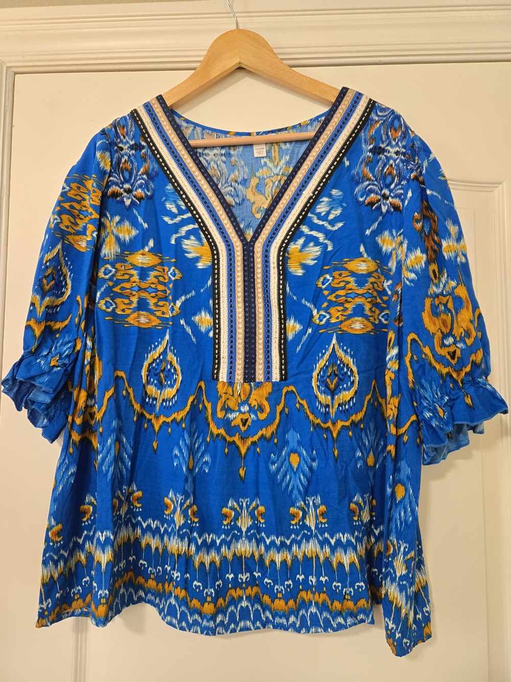 Cato Blue & Yellow Patterned V-Neck Tunic